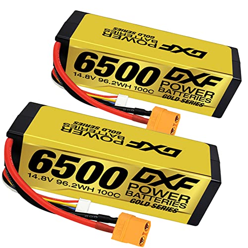 DXF 4S Batería Lipo 14.8V 100C 6500mAh Batería rígida con Enchufe XT90 para vehículos RC 1/8 y 1/10 Coche RC Buggy Truggy RC Avión UAV Drone FPV