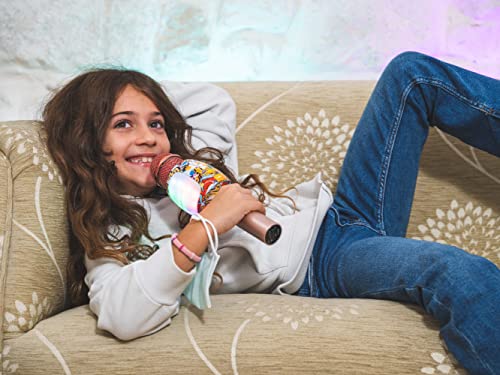 DYNASONIC Micrófono Karaoke Bluetooth, Juguetes para niños y niña Microfono Inalámbrico Karaoke Portátil con Luces LED para Niños, Regalos Originales niños (DM-05 Dorado)