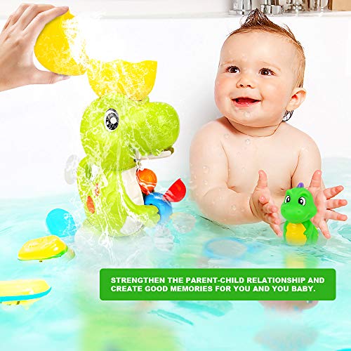 E-More Juguetes de baño para niños Divertidos Juguetes de baño de Dinosaurios Juego Educativo de Juguetes de baño para bebés con Red de Pesca Pequeños Dinosaurios Lindos Libros de baño Taza de Pila