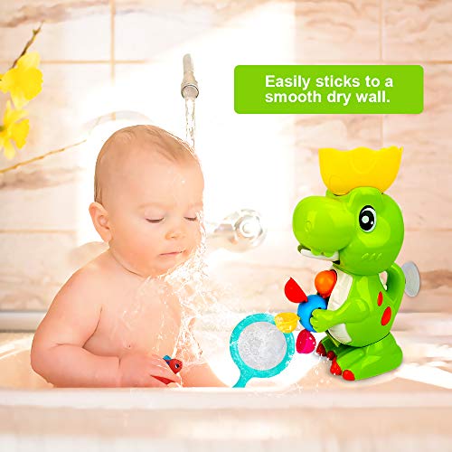 E-More Juguetes de baño para niños Divertidos Juguetes de baño de Dinosaurios Juego Educativo de Juguetes de baño para bebés con Red de Pesca Pequeños Dinosaurios Lindos Libros de baño Taza de Pila