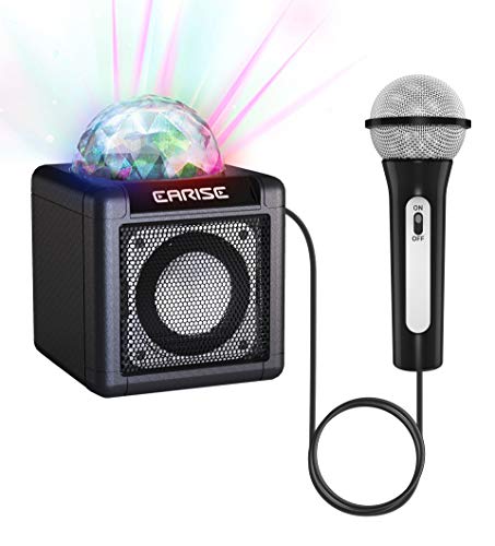 EARISE T12 Máquina de karaoke para niños con micrófono, altavoz de karaoke inalámbrico Altavoz Bluetooth para niñas niños de 3 años +, luces LED de discoteca, micrófono de juguete cantante