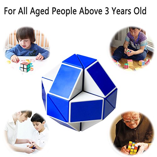 EASEHOME Serpiente Magica Rompecabezas Cubo Mágico, 24Parts Snake Speed Puzzle Cube PVC Pegatina Magic Cubes Twist Juguete Juego Educación para niños y Adultos, Blanco Azul