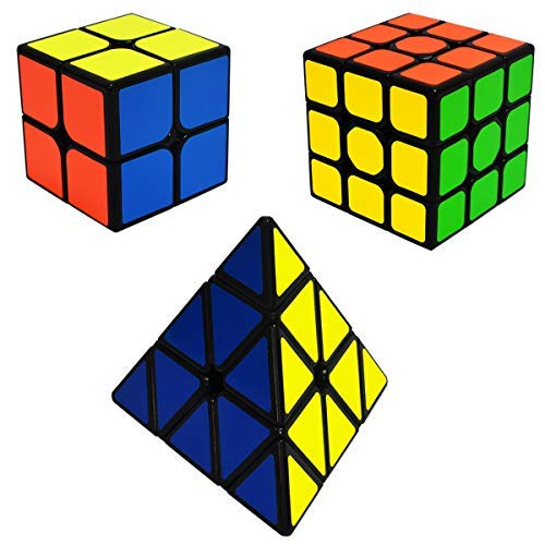 EASEHOME Speed Magic Cubes Set Pyraminx + 2x2x2 + 3x3x3, 3 Pack Puzzle Cubes Rompecabezas Cubo Mágico PVC Pegatina para Niños y Adultos