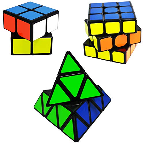 EASEHOME Speed Magic Cubes Set Pyraminx + 2x2x2 + 3x3x3, 3 Pack Puzzle Cubes Rompecabezas Cubo Mágico PVC Pegatina para Niños y Adultos