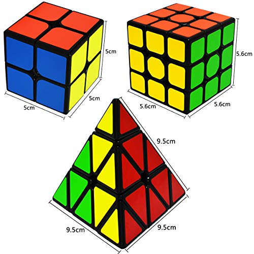 EASEHOME Speed Magic Cubes Set Pyraminx + 2x2x2 + 3x3x3, 3 Pack Puzzle Cubes Rompecabezas Cubo Mágico PVC Pegatina para Niños y Adultos