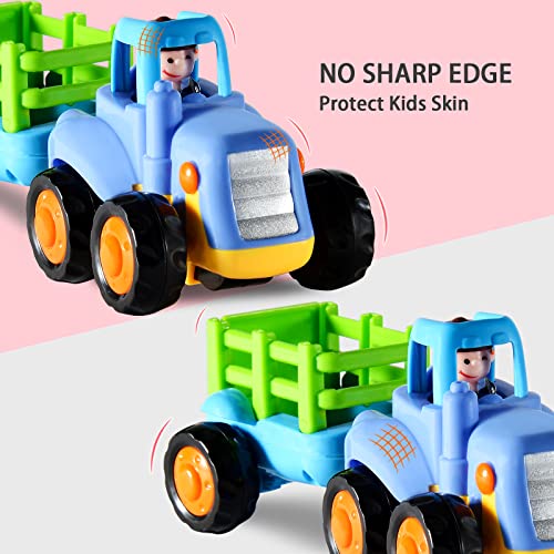 EastSun Early Education 1 Year Olds Baby Toy Push and Go Friction Powered Car Toys Sets of 4 Tractor, Bulldozer, Mixer Truck and Dumper for Children & Kids Boys and Girls