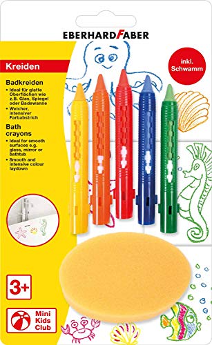 Eberhard Faber 524105 - Tiza de baño para pintar sobre azulejos y espejos, juego de 5 unidades con esponja, multicolor, 5 unidades (1 paquete)