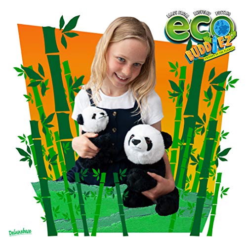 EcoBuddiez - Oso Panda de Deluxebase. Peluche Mediano de 20 cm elaborado con Botellas de plástico recicladas. Lindo Peluche ecológico con Forma de animalito para niños pequeños.