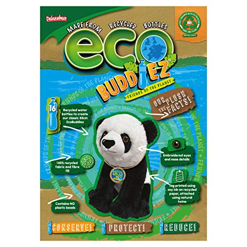 EcoBuddiez - Oso Panda de Deluxebase. Peluche Mediano de 20 cm elaborado con Botellas de plástico recicladas. Lindo Peluche ecológico con Forma de animalito para niños pequeños.