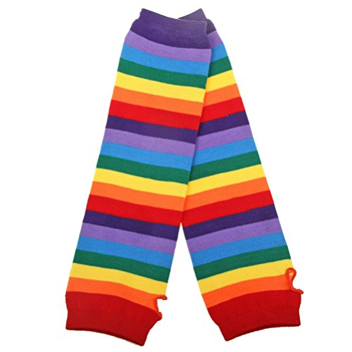 EDOTON Mujeres Raya Del Arco Iris Rodilla Muslo Calcetines Altos Knit Brazo Calentador Guantes sin Dedos Traje de Fiesta Accesorio