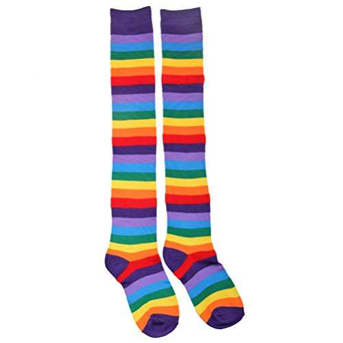 EDOTON Mujeres Raya Del Arco Iris Rodilla Muslo Calcetines Altos Knit Brazo Calentador Guantes sin Dedos Traje de Fiesta Accesorio