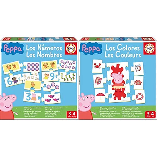 Educa Aprendo Los Números Peppa Pig Animales Puzzle tivo, Multicolor (16224) + Los Colores Peppa Pig Juego tivo para Bebés, Multicolor (16225)