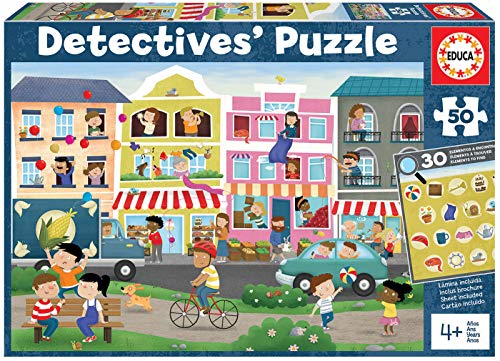 Educa Detectives Ciudad. Puzzle Infantil de 50 Piezas. Móntalo y Busca los Objetos escondidos. +4 años. Ref. 18894, Multicolor