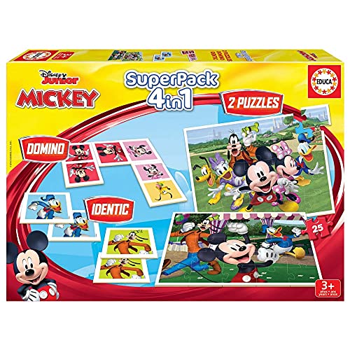 Educa - Superpack Mickey & Friends. Pack de Juegos de Mesa Infatiles. Domino, Identic y 2 Puzzles de Mickey y Sus Amigos. A Partir de 3 años. 19099