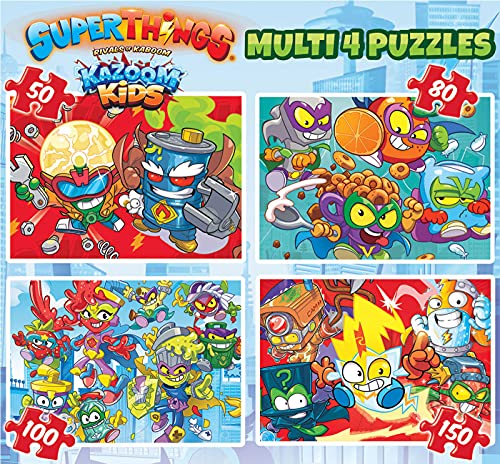 Educa Superthings. Set de 4 Puzzles progresivos Infantiles de 50 a 150 Piezas. A Partir de 5 años. 19206, Multicolor