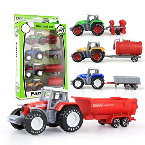 Eeauytr Juego de juguetes de tractor de granja de aleación de 4 piezas, modelo de coche de ingeniería vehículos de granja de juguete tractores de juguete para el día de los niños