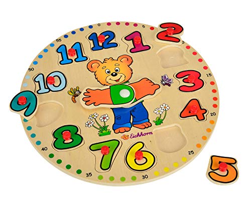 Eichhorn- Reloj Puzzle encajables de Madera, 12 Piezas 100005456 Juguete, Multicolor (Simba