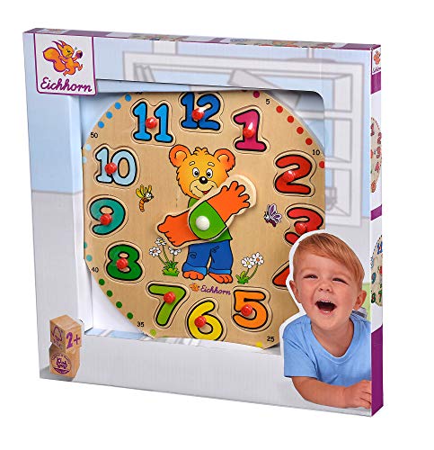 Eichhorn- Reloj Puzzle encajables de Madera, 12 Piezas 100005456 Juguete, Multicolor (Simba