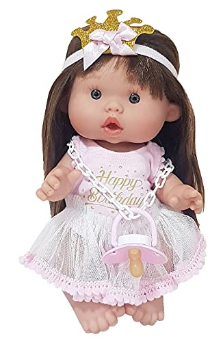 EIMP Muñeca Bebé Lola Nenota Feliz Cumpleaños con Pelo para Peinar y Vestido Rosa Regalo para Niños y Niñas.