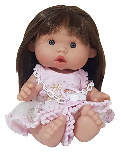 EIMP Muñeca Bebé Lola Nenota Feliz Cumpleaños con Pelo para Peinar y Vestido Rosa Regalo para Niños y Niñas.