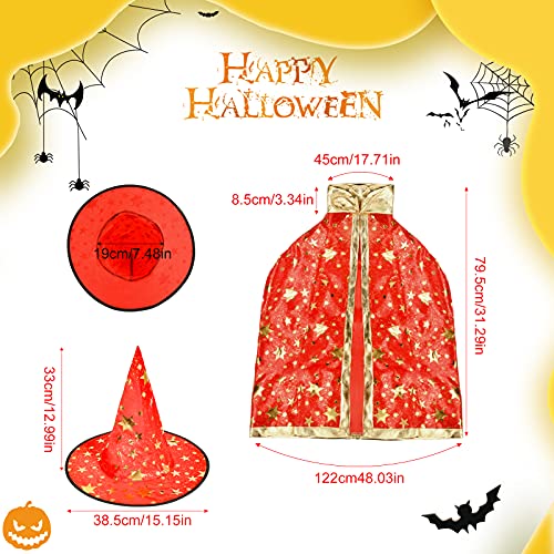 EKKONG Capa para Niños Disfraz de Halloween Mago Capa de Bruja Vampiro Drácula para Fiesta de Halloween Cosplay Actividades Comunitarias, Representaciones Teatrales y Fiestas Temáticas (Roja-Estrella)