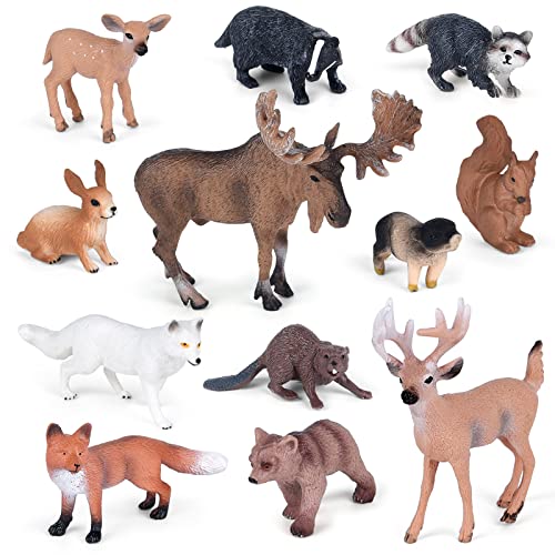 ELECLAND - 12 Figuras de Animales del Bosque, Figuras de Animales del Bosque, Adornos para Tartas de cumpleaños, Figuras de Criaturas del Bosque para Tartas, Decoraciones de cumpleaños, Navidad