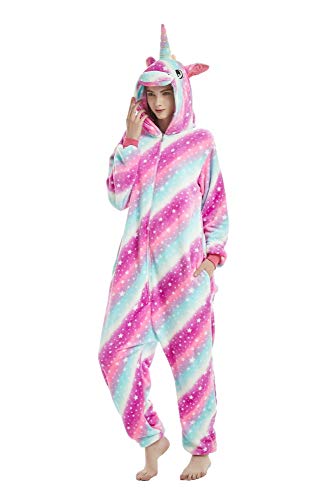 Emmarcon - Pijama Kigurumi - Pijama modelo animalito - Mono enterizo - Ideal incluso como disfraz de Halloween, para fiestas cosplay, etc - Pijama unisex para adulto Unicornio Sky Fucsia XL