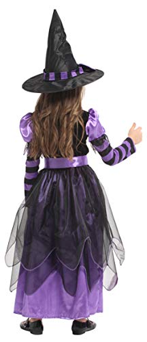 EOZY Disfraz Halloween Niña Disfraz de Bruja con Sombrero y Cinturón para Niñas Chicas para Halloween Carnaval,Cosplay(Purple,4-6 años)