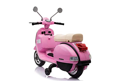 ES-TOYS Moto Scooter eléctrico para niños Vespa, Asiento de Cuero, MP3, USB, 2X 6V Electric Motors, Color:Rosa