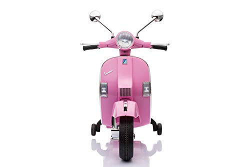 ES-TOYS Moto Scooter eléctrico para niños Vespa, Asiento de Cuero, MP3, USB, 2X 6V Electric Motors, Color:Rosa