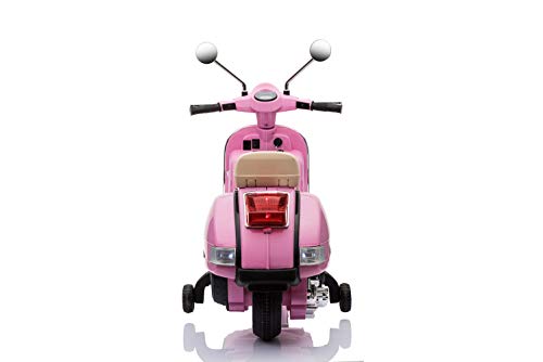 ES-TOYS Moto Scooter eléctrico para niños Vespa, Asiento de Cuero, MP3, USB, 2X 6V Electric Motors, Color:Rosa