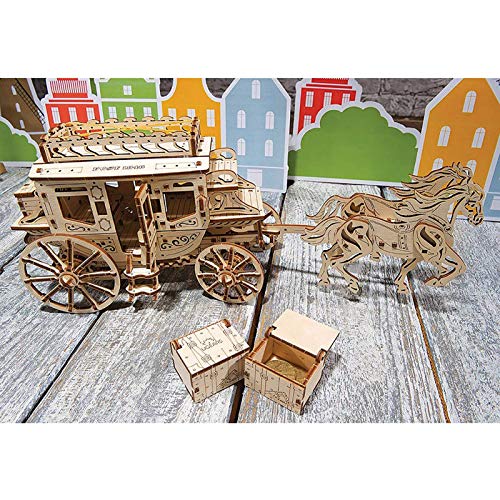 ESGT Kit De Modelo De Madera De Bricolaje Hermoso Y Original Carruaje Tirado por Caballos Postal Tallado - Kit De Modelo De Rompecabezas De Madera 3D