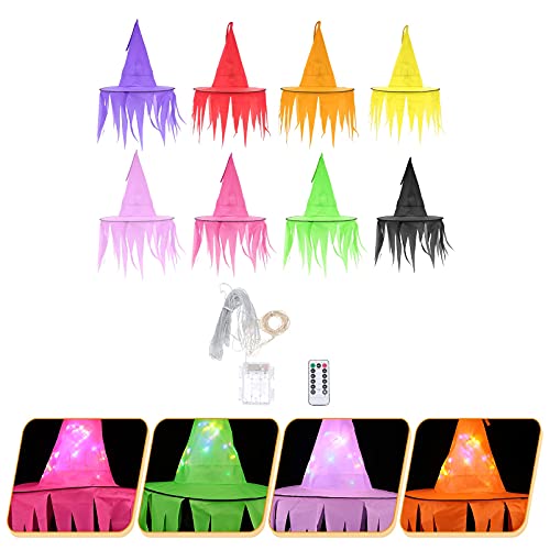 Establezca Bruja sombrero cadena luz halloween colgando de bruja iluminada tapa brillante bruja sombreros ornamento compatible con al aire libre encantado árbol patio jardín decoraciones Atmósfera