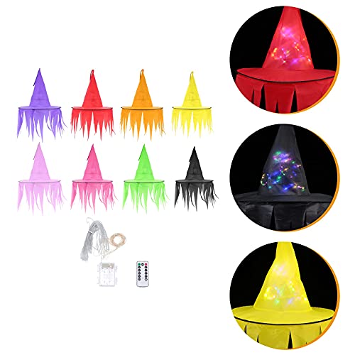 Establezca Bruja sombrero cadena luz halloween colgando de bruja iluminada tapa brillante bruja sombreros ornamento compatible con al aire libre encantado árbol patio jardín decoraciones Atmósfera