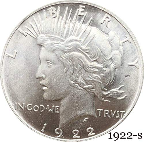 Estados Unidos de América US 1922 S Estatua de la Libertad Moneda In God We Trust 1 dólar de la Paz Moneda de Copia bañada en Cobre