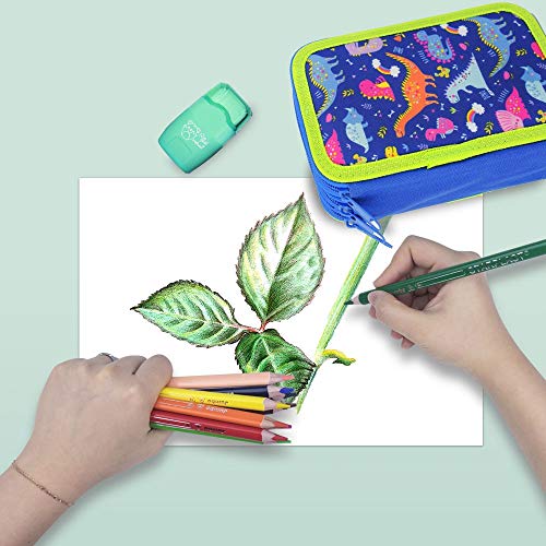 ESTUCHE ESCOLAR PLUMIER STARPLAST - 3 compartimentos, 16 lápices de colores, 16 rotuladores de colores, sacapuntas, goma, 3 bolígrafos para uso escolar, regalo - DISEÑO DINOSAURIOS