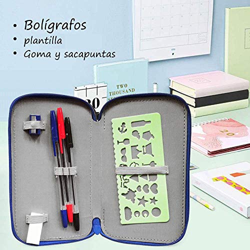 ESTUCHE ESCOLAR PLUMIER STARPLAST - 3 compartimentos, 16 lápices de colores, 16 rotuladores de colores, sacapuntas, goma, 3 bolígrafos para uso escolar, regalo - DISEÑO DINOSAURIOS