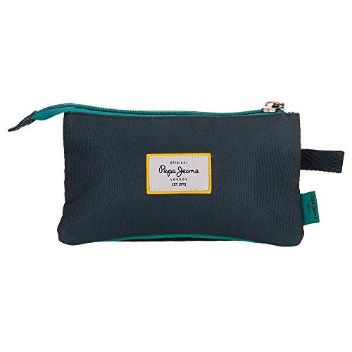 Estuche Pepe Jeans Mark Tres Compartimentos, Verde, 22x12x5 cm