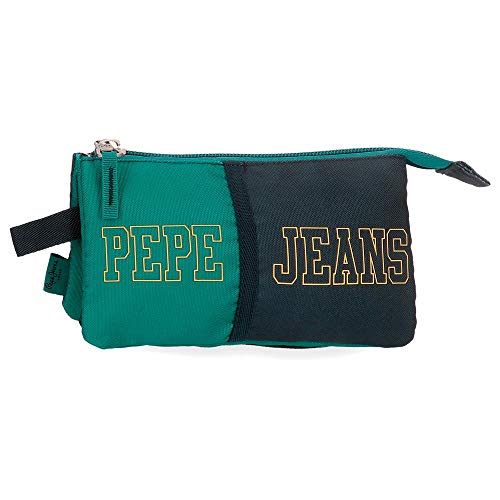 Estuche Pepe Jeans Mark Tres Compartimentos, Verde, 22x12x5 cm