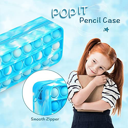 Estuche Pop It para lápices, regalo para la temporada escolar, con burbujas sensoriales, para niños, gran capacidad, organizador de papelería (bleu)