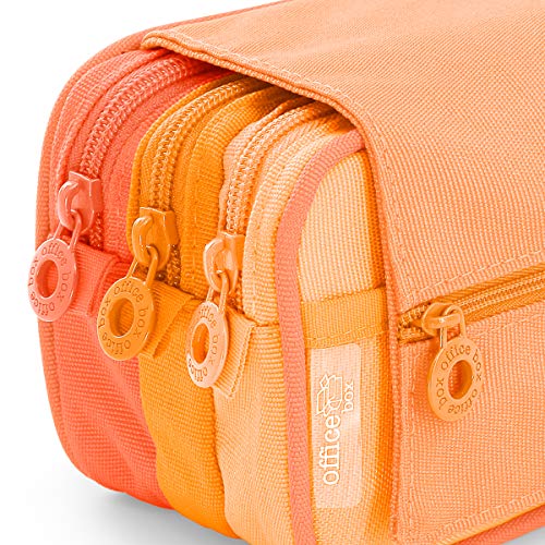 Estuche Portatodo Triple de Amplios Apartados Interiores con Tres Cremalleras para Material Escolar o Neceser. Blush Pastel Naranja