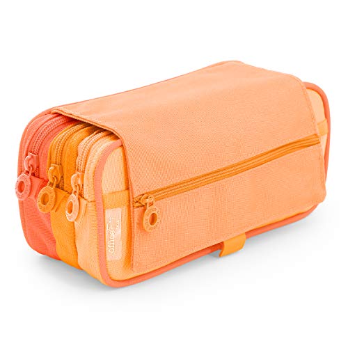 Estuche Portatodo Triple de Amplios Apartados Interiores con Tres Cremalleras para Material Escolar o Neceser. Blush Pastel Naranja