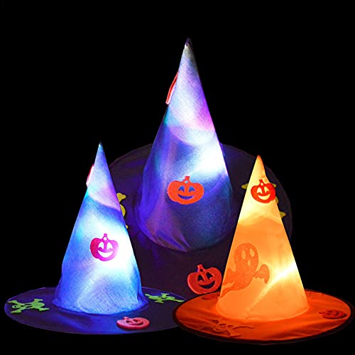 Eteng 3 unids sombrero de bruja de Halloween con luz LED, luminoso sombrero de bruja brillante decoración colgante para Halloween Cosplay fiesta