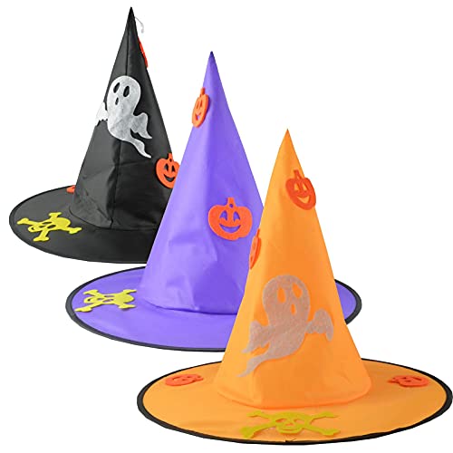 Eteng 3 unids sombrero de bruja de Halloween con luz LED, luminoso sombrero de bruja brillante decoración colgante para Halloween Cosplay fiesta