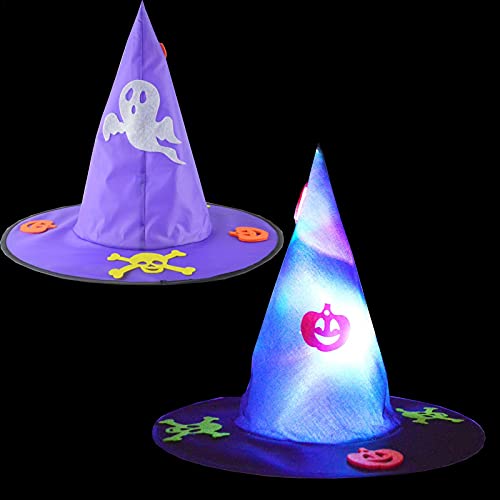 Eteng 3 unids sombrero de bruja de Halloween con luz LED, luminoso sombrero de bruja brillante decoración colgante para Halloween Cosplay fiesta