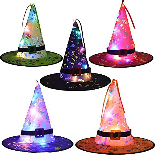 Eteng Sombrero de bruja para disfraz de Halloween con luz LED, sombrero luminoso de bruja para Halloween Cosplay fiesta