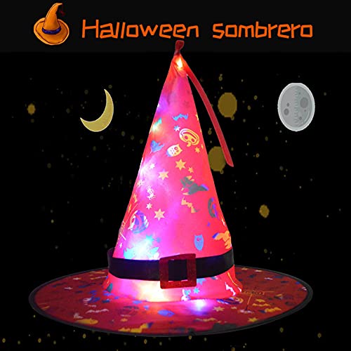 Eteng Sombrero de bruja para disfraz de Halloween con luz LED, sombrero luminoso de bruja para Halloween Cosplay fiesta