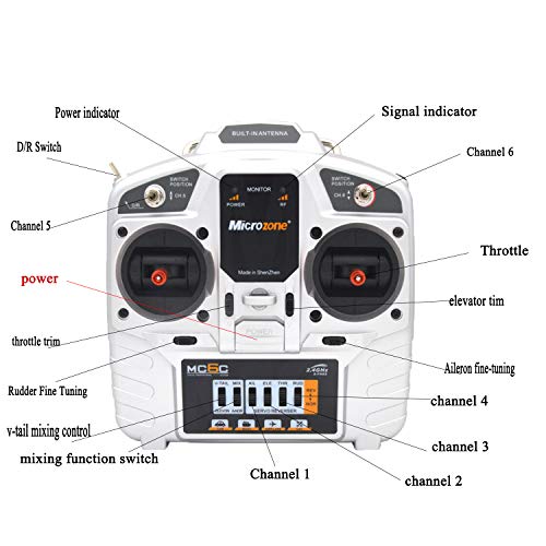 Etrogo Microzone MC6C 2.4GHz Transmisor de Radio de 6 Canales con Receptor de Antena MC6RE para FPV RC Racing Quadcopter Coche Barco Helicóptero Multicóptero Avión de ala Fija (Modo Mano Izquierda)