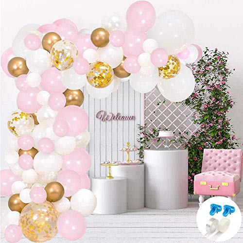 Evance Kit de Guirnalda de Globos 128 Piezas Guirnalda de Arco de Látex Globos Confeti Blanco y Dorado Lleno Paquete de Globos para Decoración de Boda Cumpleaños Fiesta (128 Piezas)