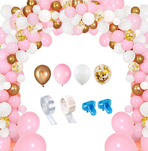 Evance Kit de Guirnalda de Globos 128 Piezas Guirnalda de Arco de Látex Globos Confeti Blanco y Dorado Lleno Paquete de Globos para Decoración de Boda Cumpleaños Fiesta (128 Piezas)